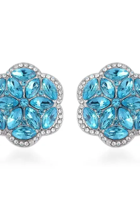 48 - Sky Blue & White Austrian Crystal Floral Jewelry Set - Image 3