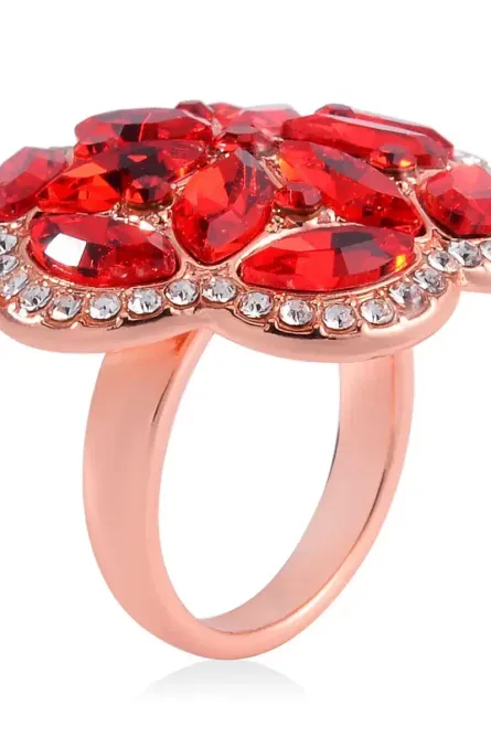 48 - Red & White Austrian Crystal Floral Jewelry Set - Image 3