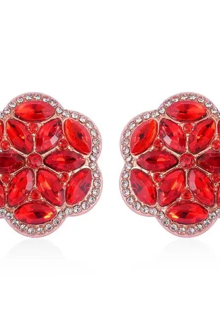 48 - Red & White Austrian Crystal Floral Jewelry Set - Image 8