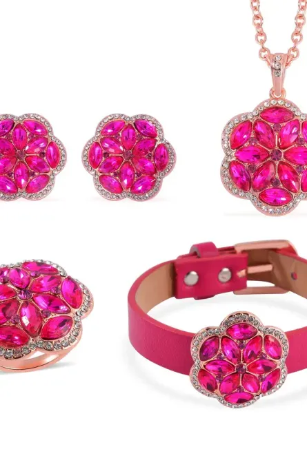 48 -  Rosy Bloom 5-Piece Austrian Crystal Jewelry Set - Image 1