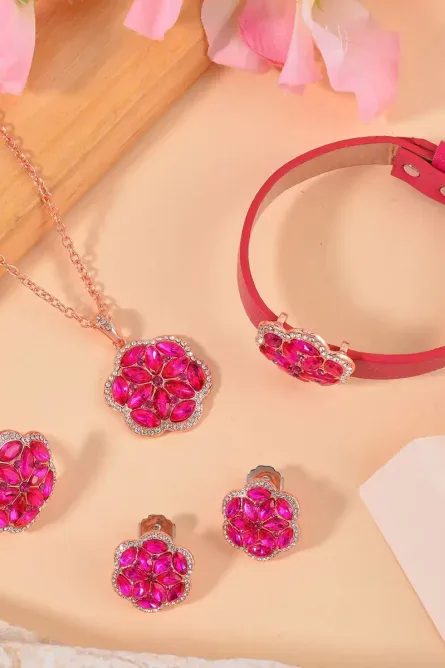 48 -  Rosy Bloom 5-Piece Austrian Crystal Jewelry Set - Image 5
