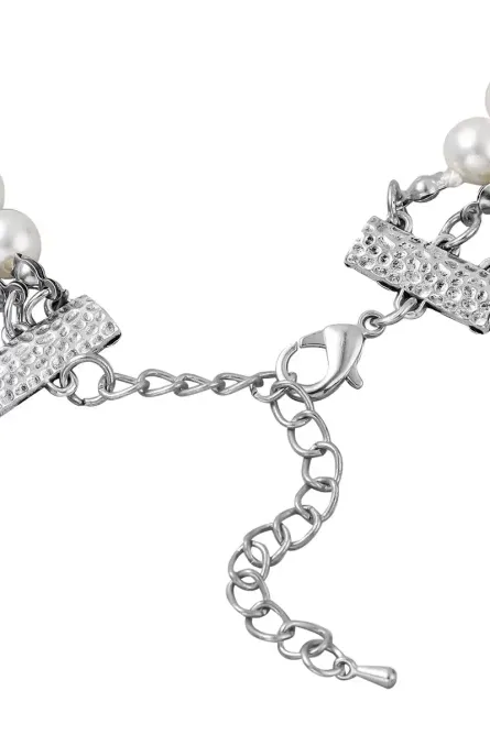 255 - Simulated White Pearl Triple-Row Necklace with Crystal Accent - Image 6