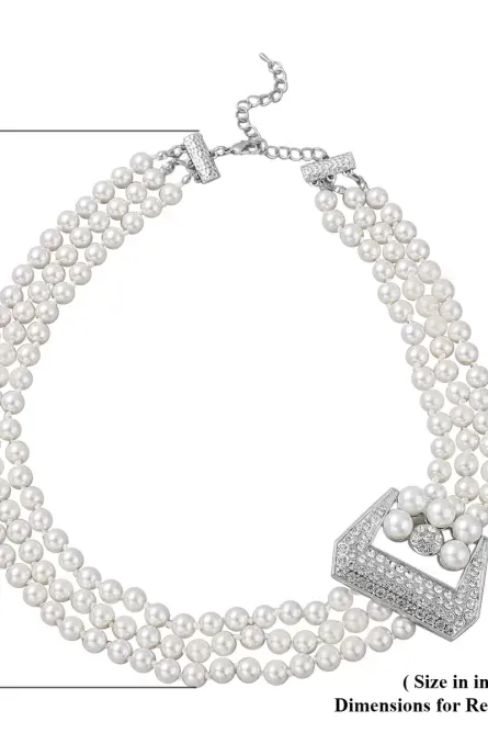 255 - Simulated White Pearl Triple-Row Necklace with Crystal Accent - Image 5