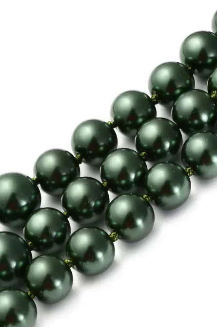 23 - Simulated Green Pearl Triple-Row Necklace - Image 3
