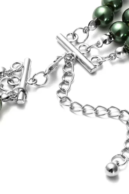 23 - Simulated Green Pearl Triple-Row Necklace - Image 4