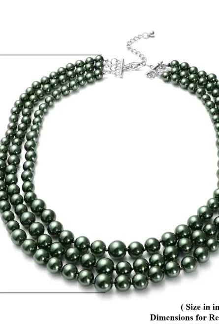 23 - Simulated Green Pearl Triple-Row Necklace - Image 5