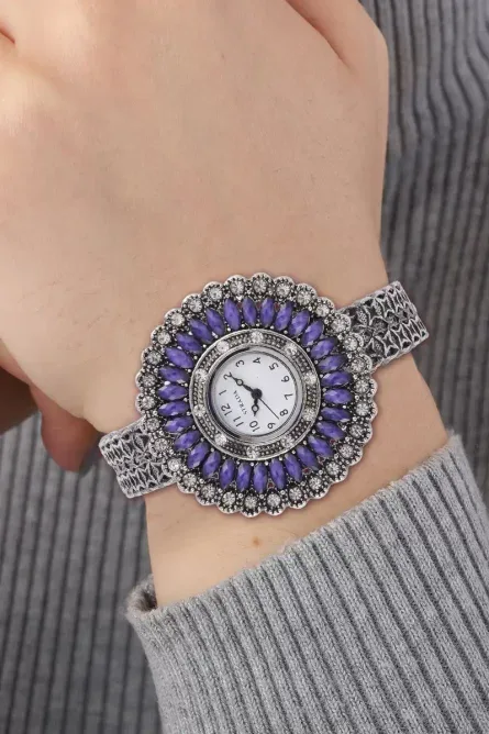 Strada Purple Austrian Crystal Bangle Watch (7in) - Image 3