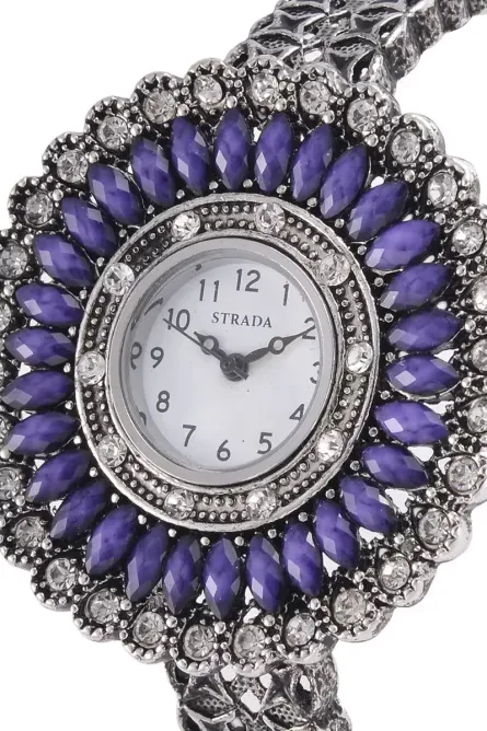 Strada Purple Austrian Crystal Bangle Watch (7in) - Image 4