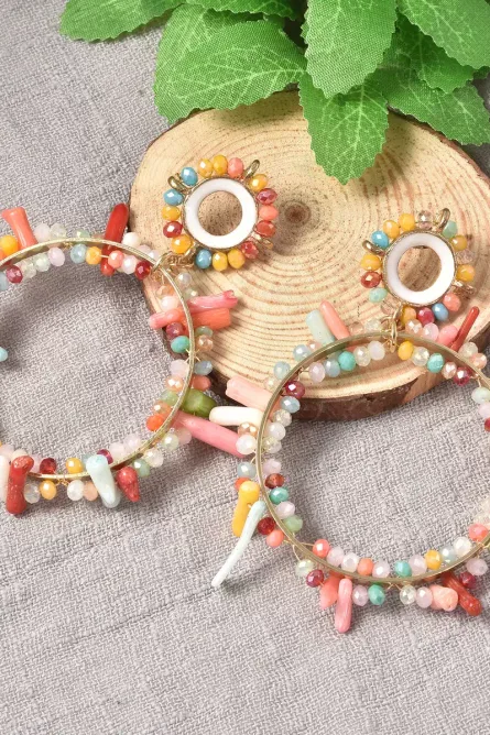 75 - Boho Bloom Multi-Bead Hoop Earrings - Image 3