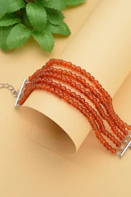 3- Fire Glow Red Agate Multi-Strand Bracelet – Stainless Steel - Image 4