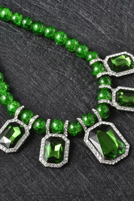 23 - Emerald Green Beaded Statement Necklace - Image 2