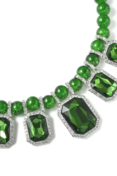 23 - Emerald Green Beaded Statement Necklace - Image 3