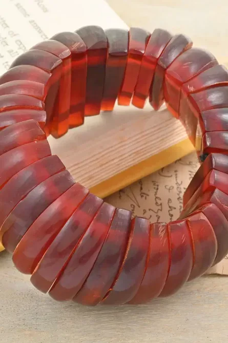 30 -  Sculpted Red Buffalo Horn Stretch Bracelet - Image 3