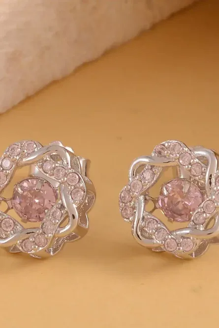 73 - Pink Knot Simulated Diamond Stud Earrings - Image 2