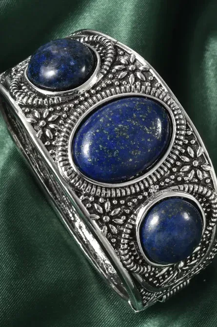 39 - Lapis Lazuli Three-Stone Bangle Bracelet - Image 2