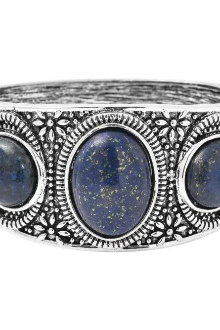 39 - Lapis Lazuli Three-Stone Bangle Bracelet - Image 4