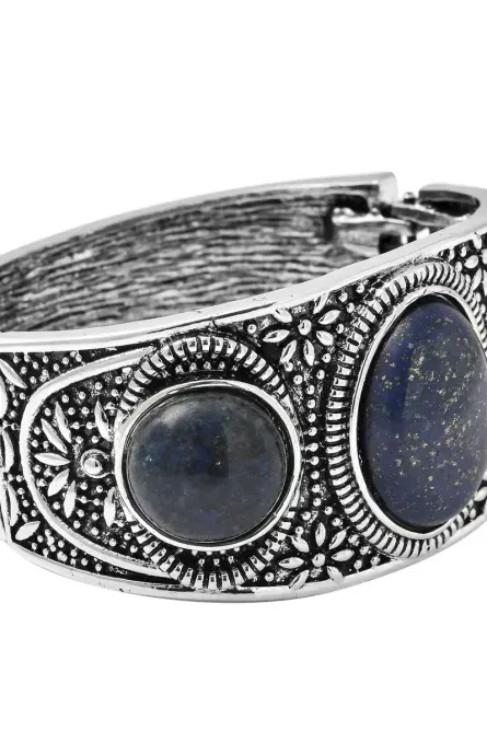 39 - Lapis Lazuli Three-Stone Bangle Bracelet - Image 5