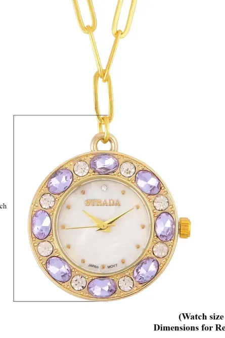 Strada Crystal Pendant Watch Necklace – Purple & Gold - Image 5
