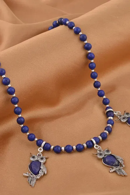 24 - Genuine Lapis Lazuli Owl Charm Necklace - Image 2