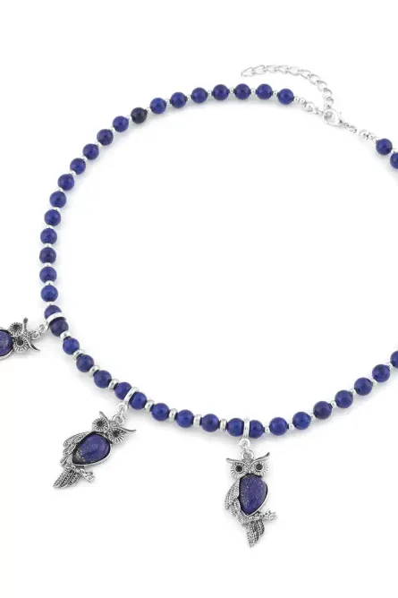 24 - Genuine Lapis Lazuli Owl Charm Necklace - Image 3