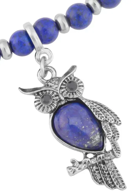 24 - Genuine Lapis Lazuli Owl Charm Necklace - Image 4