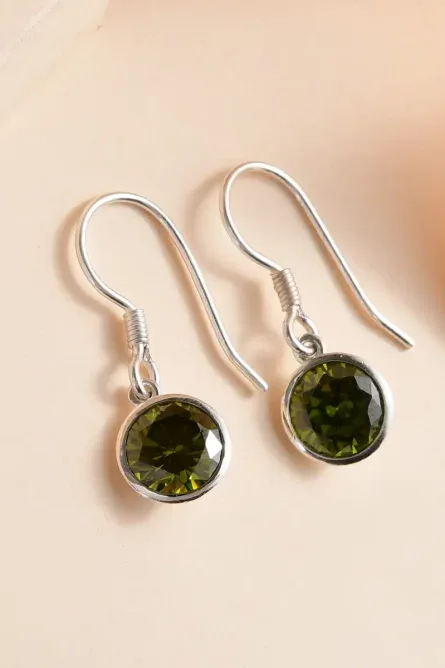82 - Simulated Peridot Solitaire Dangle Earrings - Image 2