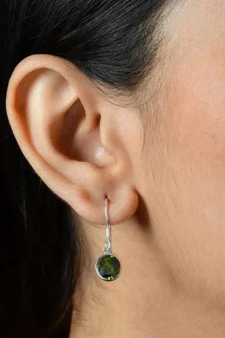 82 - Simulated Peridot Solitaire Dangle Earrings - Image 3
