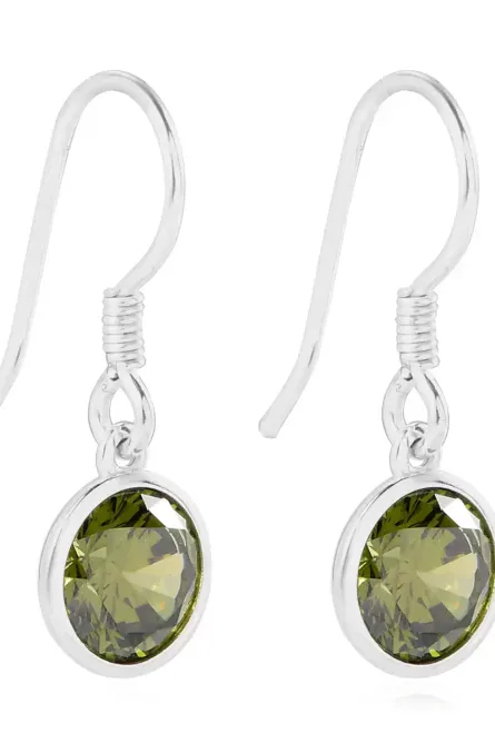 82 - Simulated Peridot Solitaire Dangle Earrings - Image 1