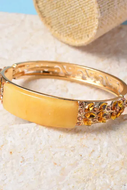 32 -   Golden Bloom Aventurine & Crystal Hinged Bangle – Goldtone - Image 2