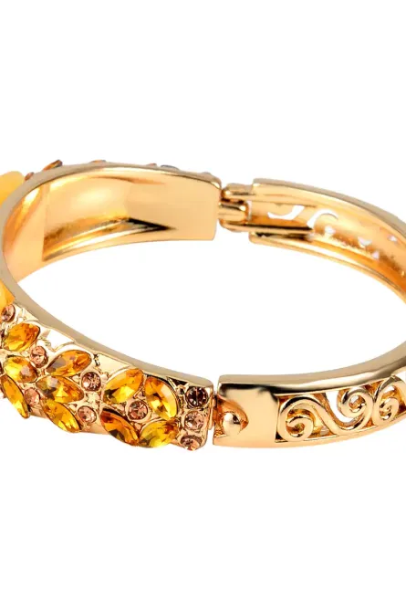 32 -   Golden Bloom Aventurine & Crystal Hinged Bangle – Goldtone - Image 4