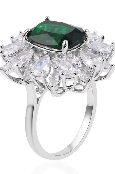 56 - Emerald Radiance Halo Ring – Simulated Green & White Diamond - Image 2