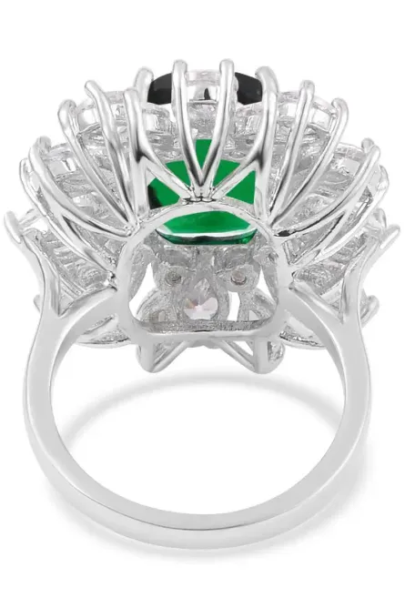 56 - Emerald Radiance Halo Ring – Simulated Green & White Diamond - Image 3