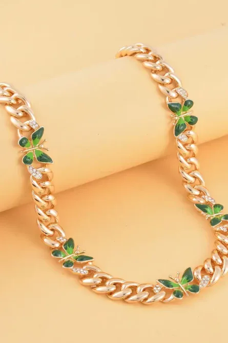 23 - Green Enamel Butterfly Curb Chain Necklace - Image 3