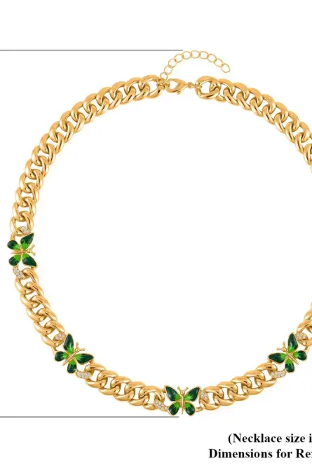 23 - Green Enamel Butterfly Curb Chain Necklace - Image 4