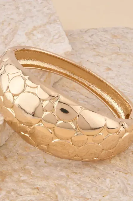 32 -  “Golden Echo” Sculpted Dome Bangle Bracelet - Image 2