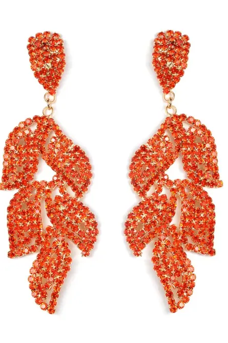 70 - Golden Ember Leaf Crystal Dangle Earrings - Image 1