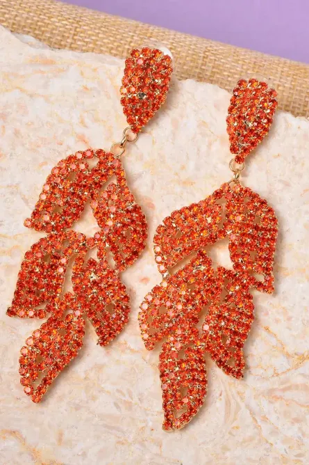70 - Golden Ember Leaf Crystal Dangle Earrings - Image 2