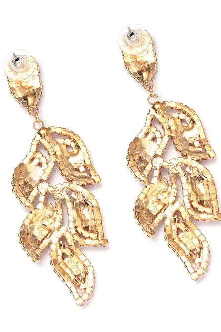 70 - Golden Ember Leaf Crystal Dangle Earrings - Image 3
