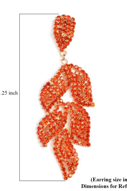 70 - Golden Ember Leaf Crystal Dangle Earrings - Image 4
