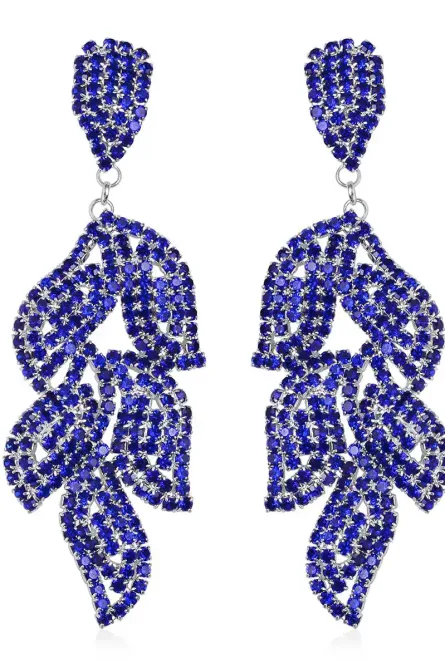 70 - Blue Cascade Leaf Crystal Dangle Earrings - Image 1