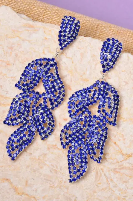 70 - Blue Cascade Leaf Crystal Dangle Earrings - Image 2