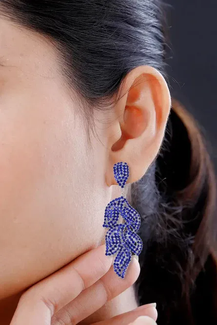 70 - Blue Cascade Leaf Crystal Dangle Earrings - Image 4