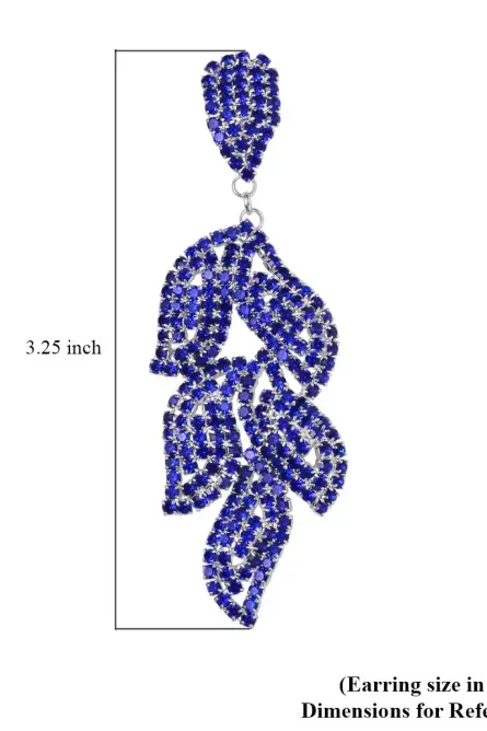 70 - Blue Cascade Leaf Crystal Dangle Earrings - Image 3