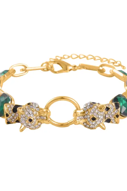 37 - Emerald Panther Power Bracelet – Green Glass & Austrian Crystal - Image 1