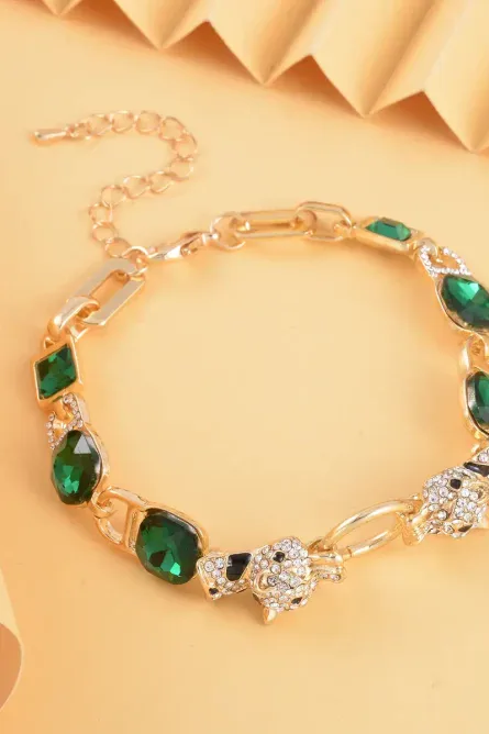 37 - Emerald Panther Power Bracelet – Green Glass & Austrian Crystal - Image 2