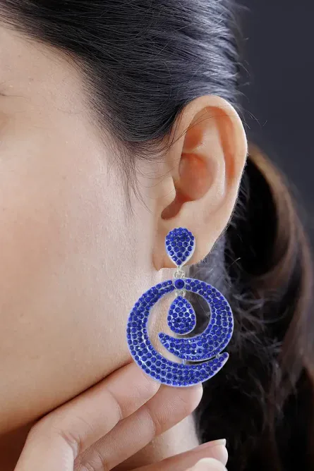 7 - Blue Siren Crystal Statement Dangle Earrings - Image 4