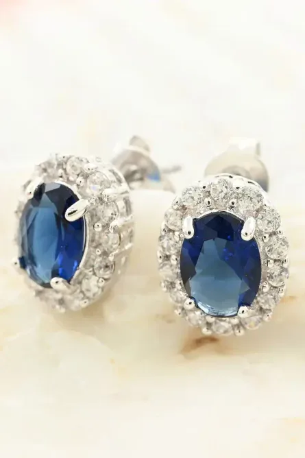 73 - Royal Blue Halo Stud Earrings - Image 3