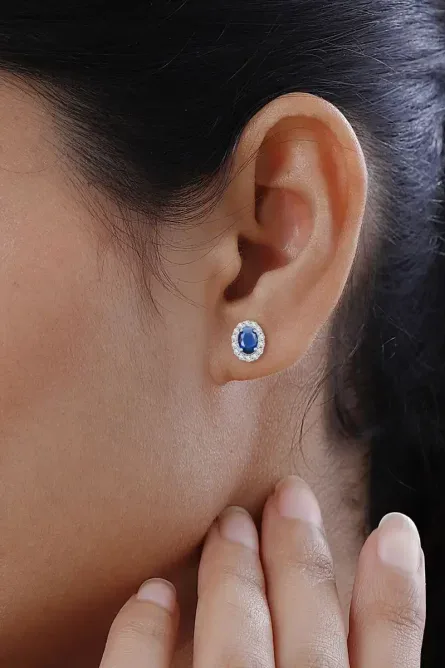 73 - Royal Blue Halo Stud Earrings - Image 4