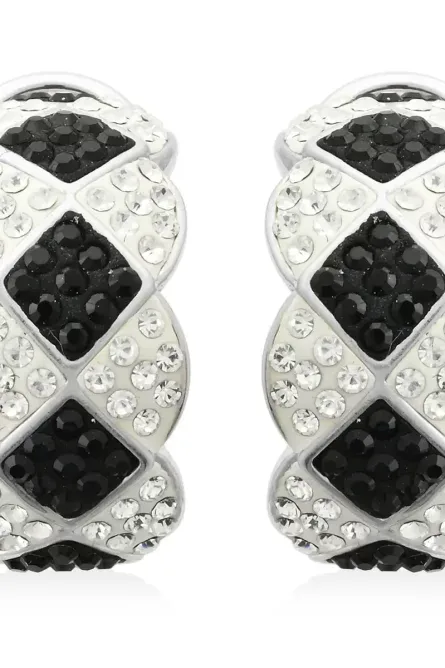 74 - Black & White Elegance Sterling Silver Crystal Hoop - Image 1