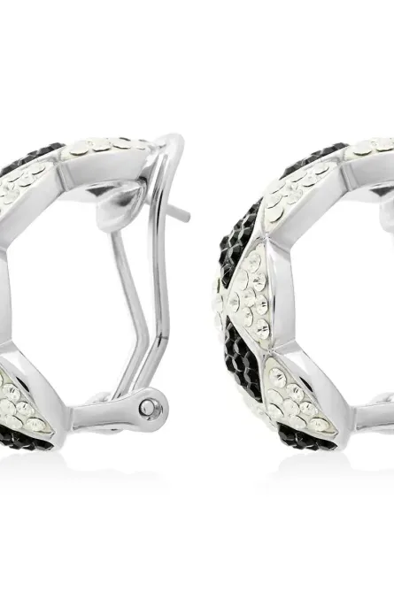 74 - Black & White Elegance Sterling Silver Crystal Hoop - Image 4